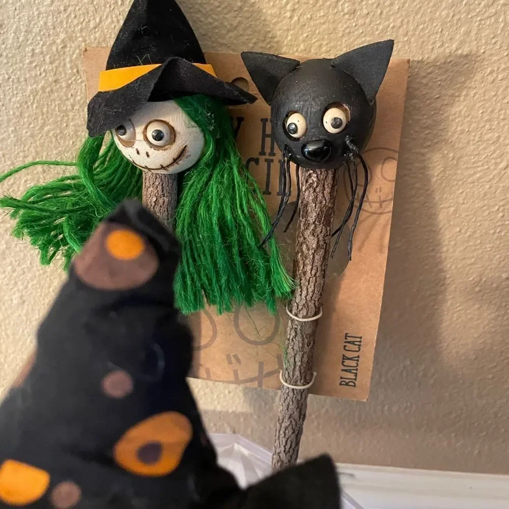 Halloween Bean Bag Characters Witch Cat plus Halloween Pencils Decorations
